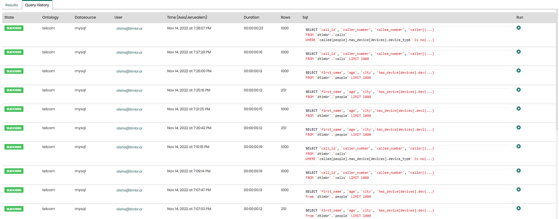 SQL Lab - Query history