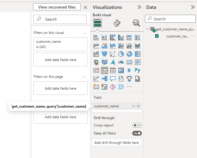 Drag column name to slicer field