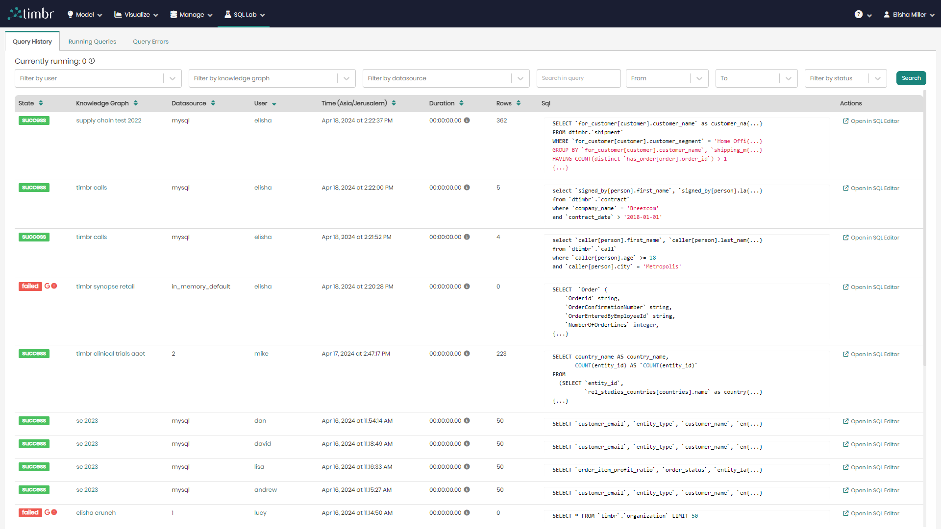 Query History Tab