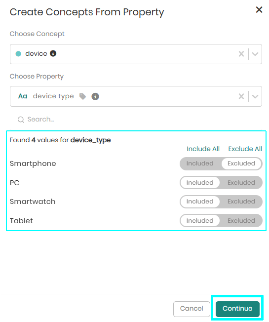 Select Values to Include