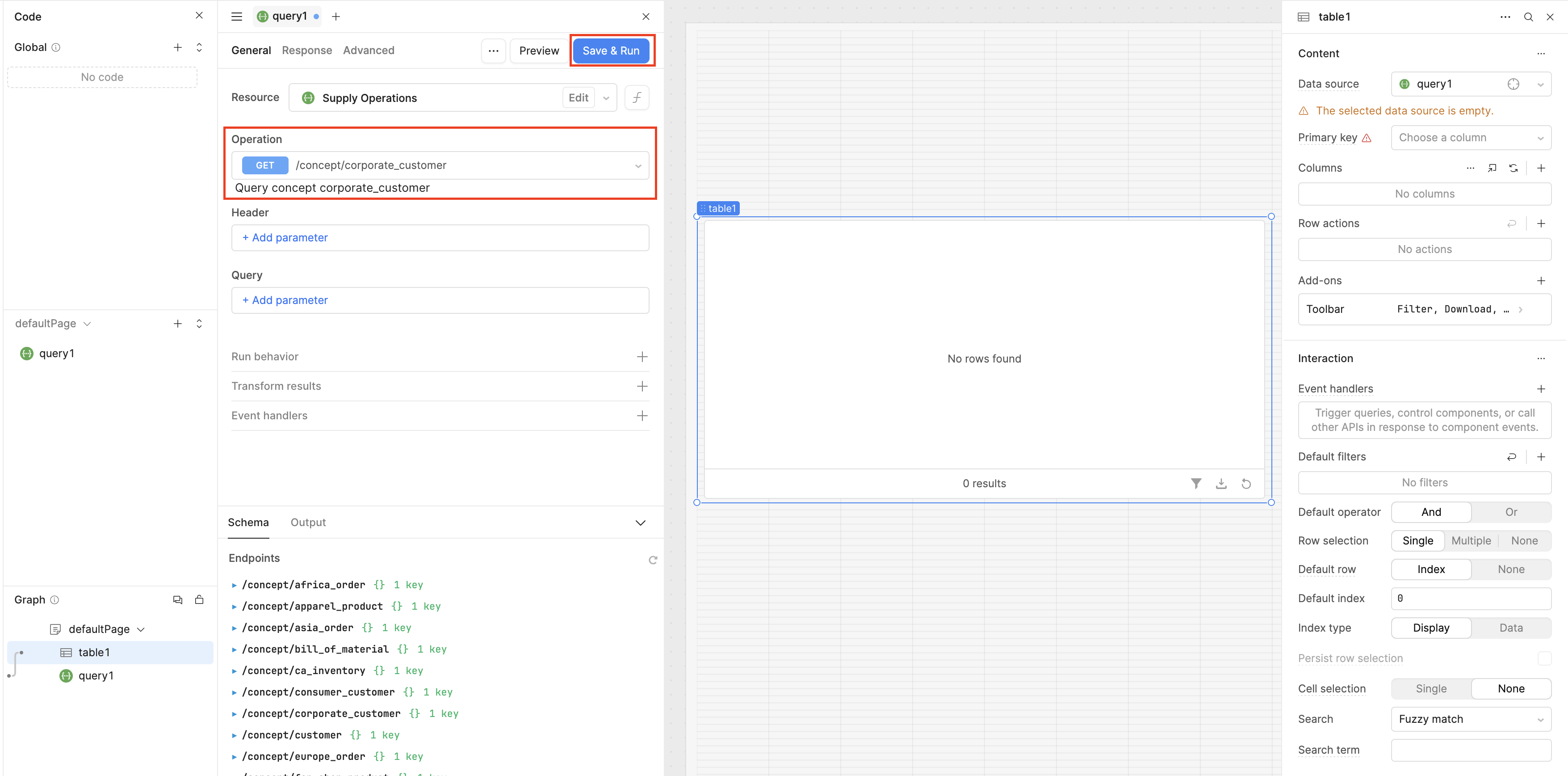 Select Operation and Run Retool App